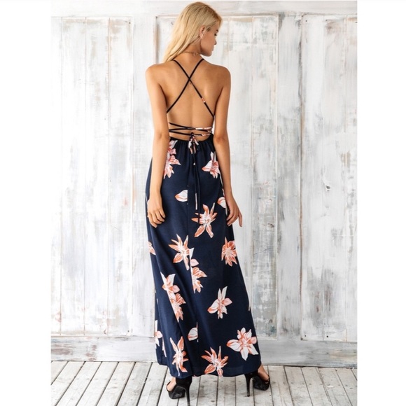 Holly Floral Print Backless Maxi Dress